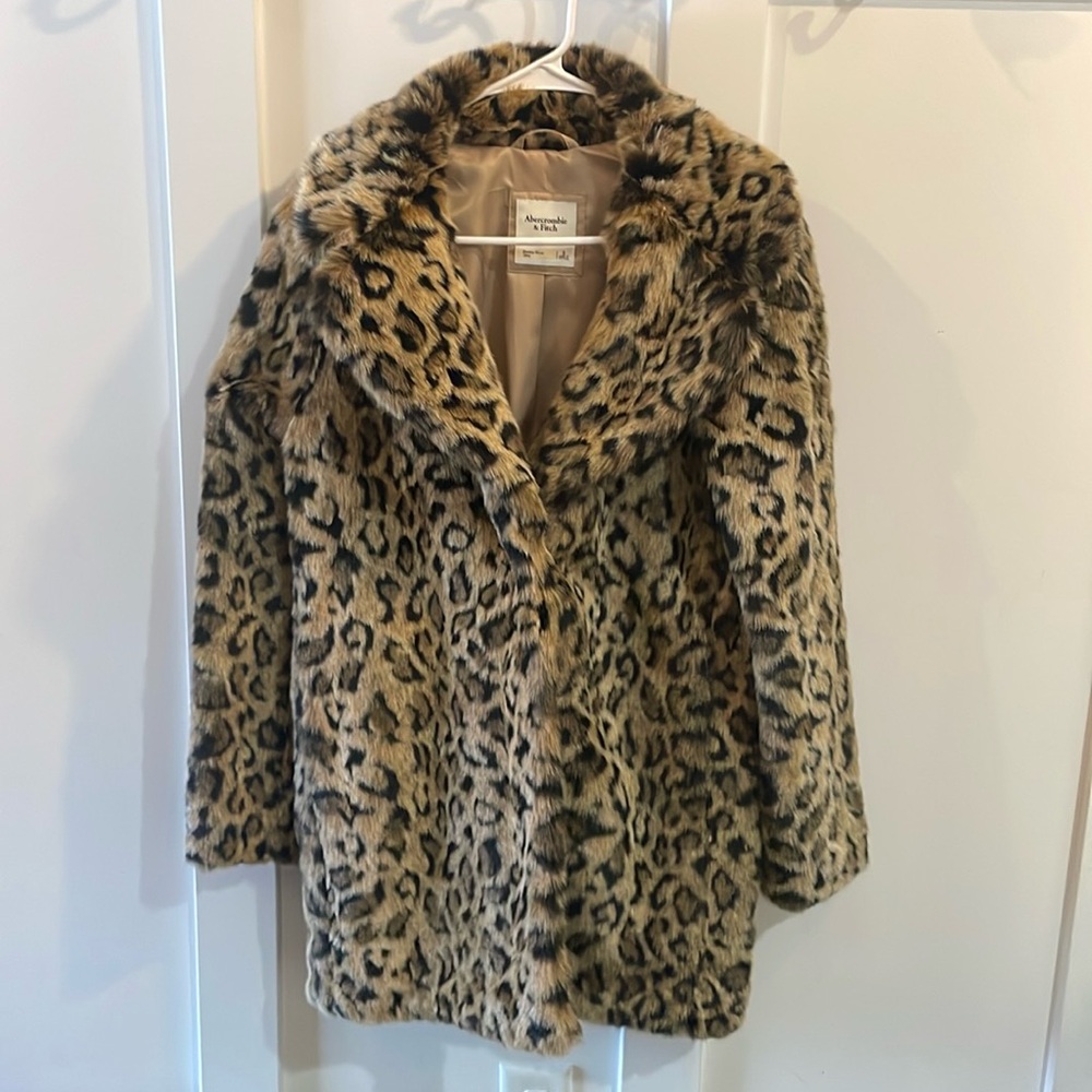 Abercrombie & Fitch Leopard Print Faux Fur Coat